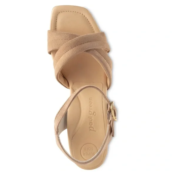 🌹PAUL GREEN🌹Lexi Heel Sandal Camel Tan Suede Block Heel Size: 7